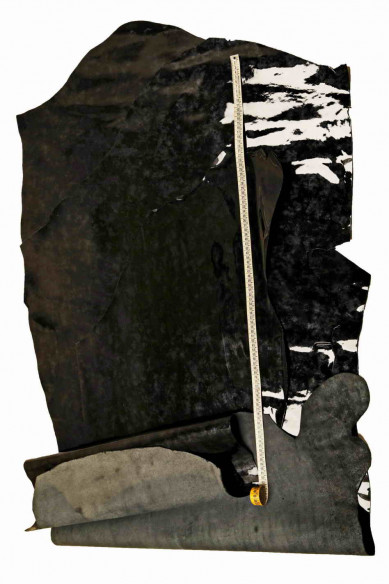 BLACK PATENT leather hide with grey and blue shades, shaded glossy cowhide, stiff shiny calfskin