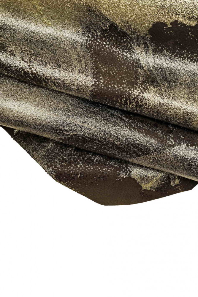 DARK GREY original leather hide, with steel glitter, metallic suede effect babycalf with strokes decoration