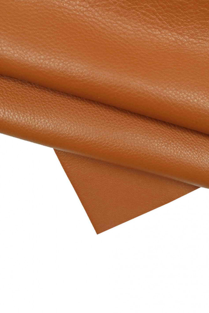 PEBBLE GRAIN brick red leather hide, semi glossy sporty calfskin, reddish brown soft cowhide