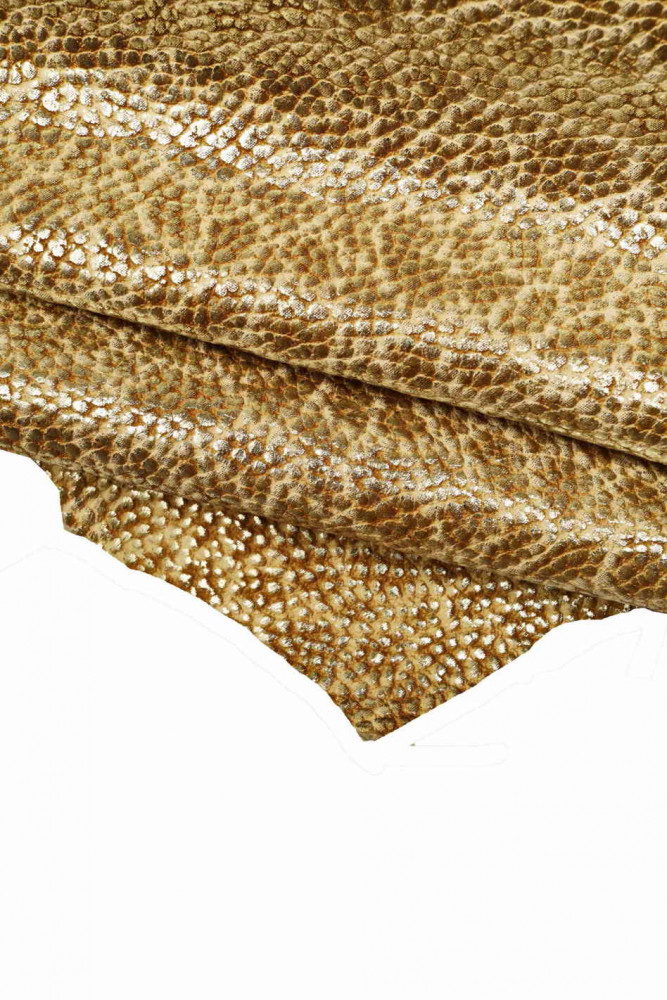 Beige, light gold METALLIC LEATHER skin, spotted textured goatskin, shiny soft hide