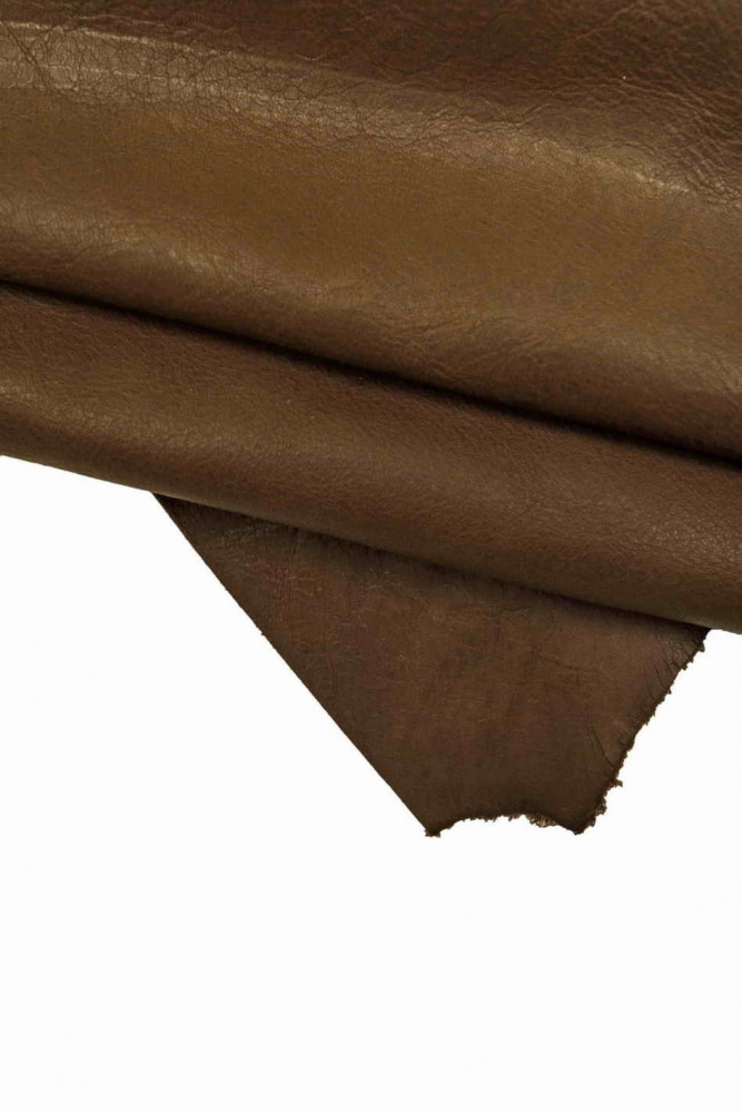 DARK BROWN vintage leather hide, sporty wrinkled calfskin, vegetable semi glossy cowhide, medium softness