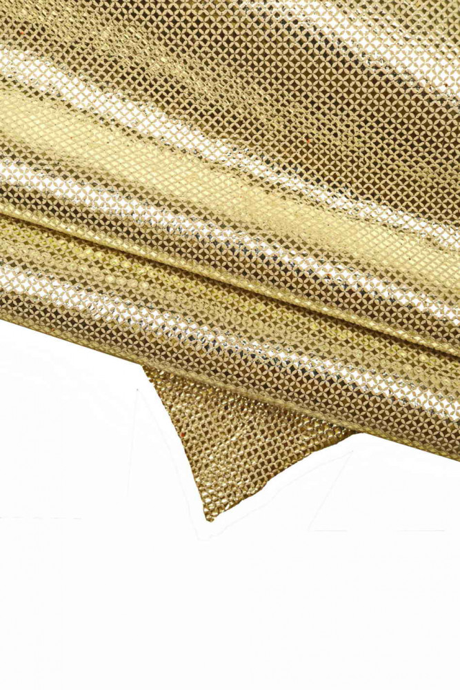 Light GOLD METALLIC textured leather skin, geometrical printed suede skin, soft shiny hide