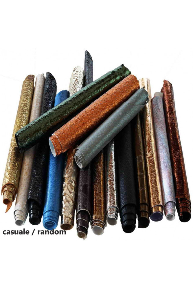 Mix leather scraps - CRACKLED effect, metallic and not, crakle pieces, colors and finishing  various, 10 italian leather pieces