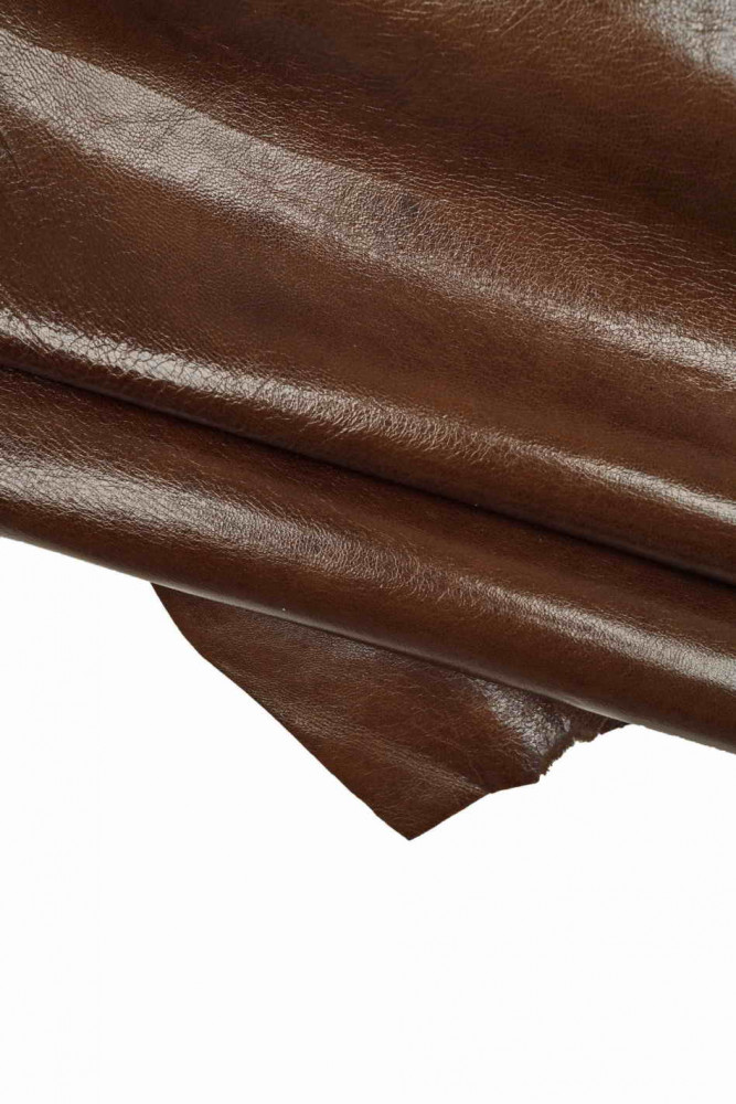 BROWN super SOFT nappa leather skin, glossy wrinkled sheepskin, high quality lambskin