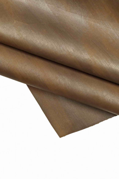 Brown grey VINTAGE LEATHER hide, sporty pearlized cowhide with shades, soft