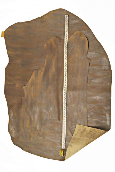 Brown grey VINTAGE LEATHER hide, sporty pearlized cowhide with shades, soft