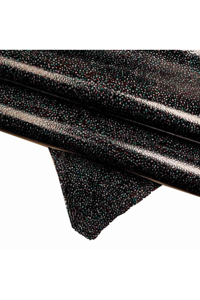 Pelle con stampa razza colori petrolio-grigio-bordeaux - VITELLO VERNICIATO stampato -  cuoio vernice lucido e rigido