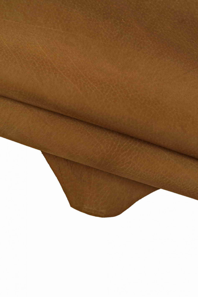 BROWN NUBUCK leather hide, soft suede effect calfskin, light pebble grain cowhide
