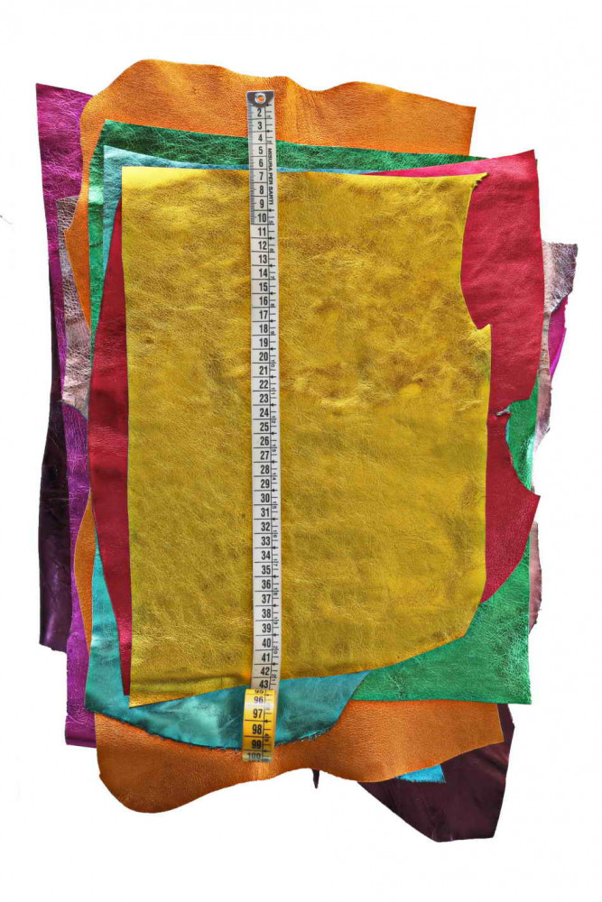 7 Selected leather scraps, warm tones, light GOLD, BROWN, GREEN, mix  colorful selection leather remnants as per picture