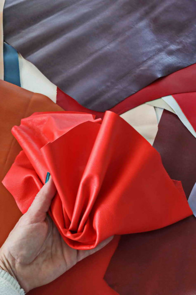 10 SOFT and light leather pieces, colors various, lambskin, goatskin, remnants, random assortment, thicknesses less than 1 mm