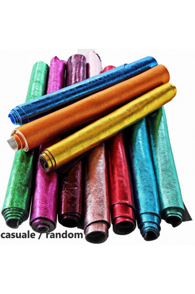 Leather scraps - METALLIC in bright colors, smooth, light grain or wrinkled metallic remnants, random assortment 10 italian leat