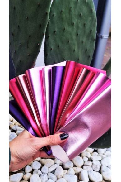 10 Selected leather scraps, PINK, PURPLE, FUCHSIA metallic selection of leather remnants as per pictures