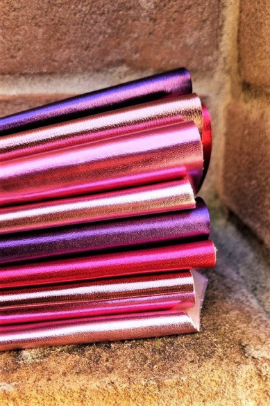 10 Selected leather scraps, PINK, PURPLE, FUCHSIA metallic selection of leather remnants as per pictures
