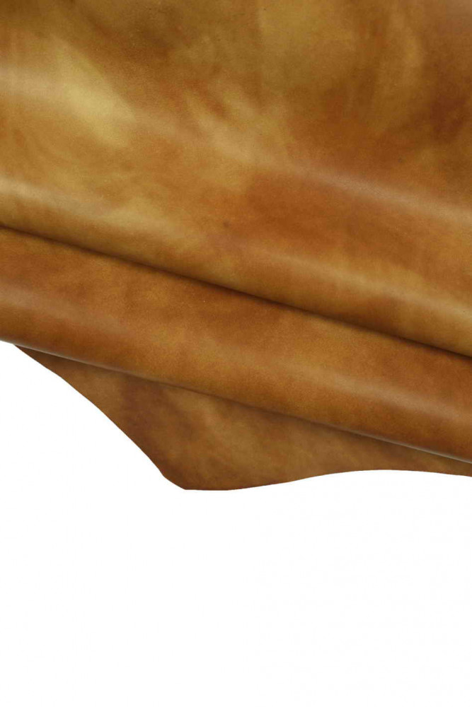 Beige brown VINTAGE LEATHER hide, sporty smooth baby calf with shades, vegetable tanned stiff cowhide