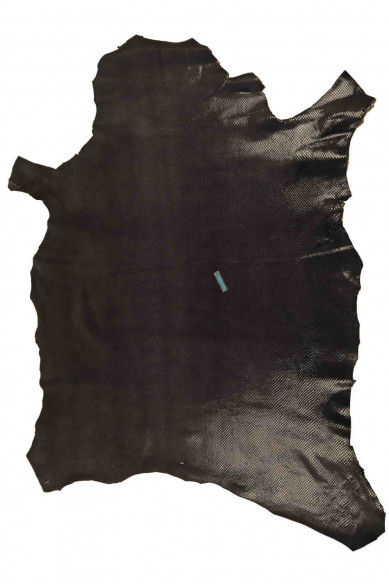 Dark grey black PYTHON PRINTED leather skin, snake textured glossy goatskin, soft thin reptile print hide