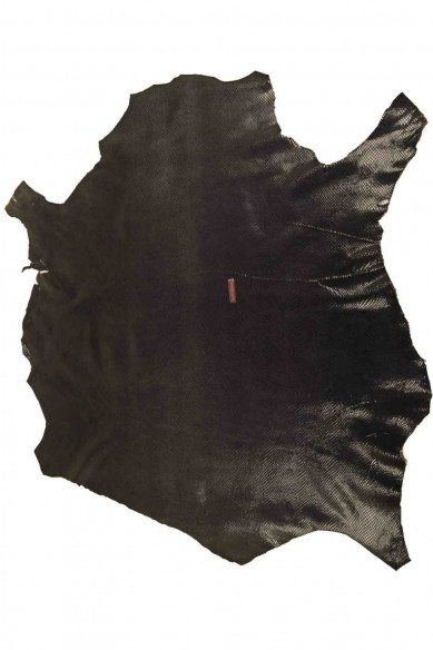 Dark grey black PYTHON PRINTED leather skin, snake textured glossy goatskin, soft thin reptile print hide