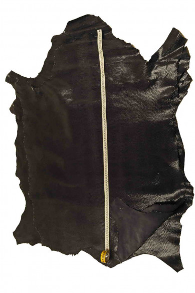 Dark grey black PYTHON PRINTED leather skin, snake textured glossy goatskin, soft thin reptile print hide
