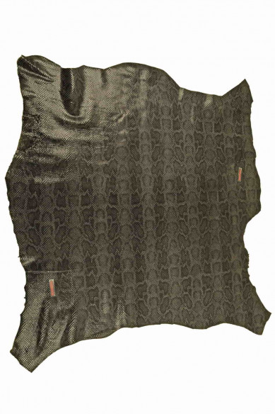 Grey PYTHON PRINTED leather skin, glossy snake textured goatskin, soft hide with reptil pattern