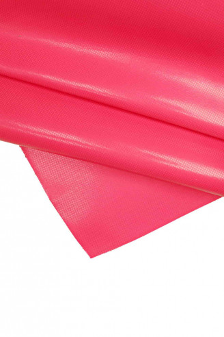 Fluo fuchsia leather hide, pink neon calfskin, glossy cowhide, stiff, thick skin, 1.7/1.8 mm
