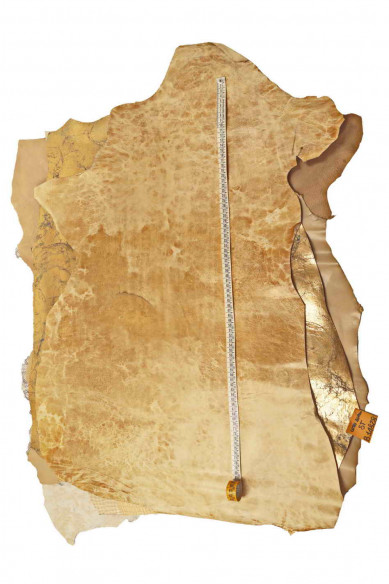 Bundle of 10 random beige, light gold, platinum FULL LEATHER hides, smooth, metallic, printed matching skins
