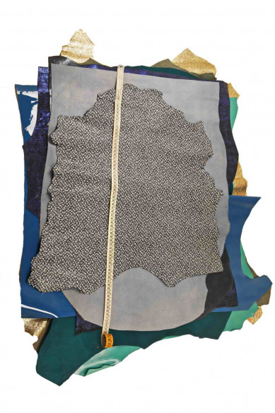 Lotto di 10 pelli casuali toni BLU e VERDE lisce, laminate, stampate, stock di pellami di capra e vitello in abbinamento