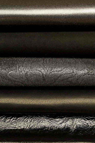 Lot of 10 random BLACK GREY steel metallic full leather skins, smooth, printed matching leather hides