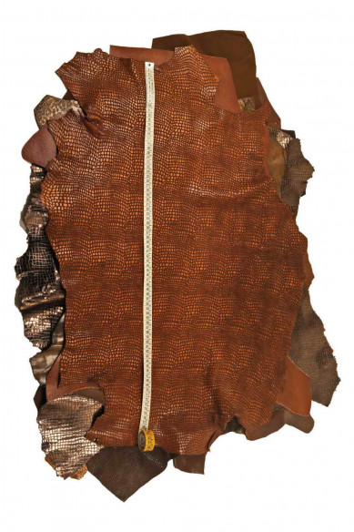 Lot of 10 random BROWN, TAN full leather hides, stock of smooth metallic, printed matching skins