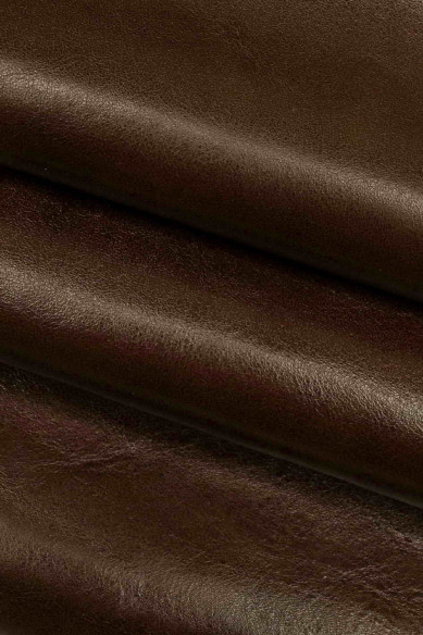 BROWN SPORTY vegetable tan leather hide, glossy smooth dark brown calfskin, slighly stiff cowhide with light wrinkles
