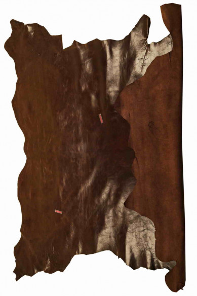 BROWN SPORTY vegetable tan leather hide, glossy smooth dark brown calfskin, slighly stiff cowhide with light wrinkles