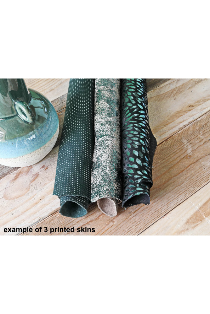 3 Random leather skins, GREEN tone,...