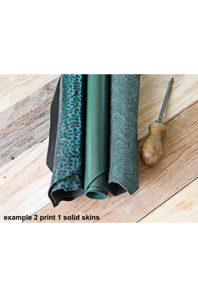 3 Random leather skins, GREEN tone,...