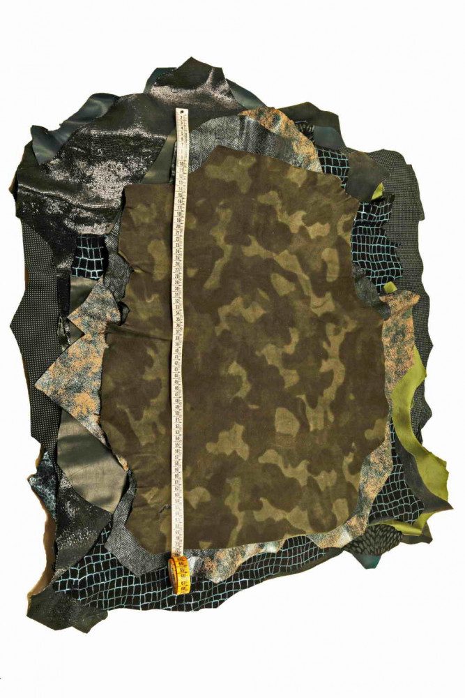 3 Random leather skins, GREEN tone,...