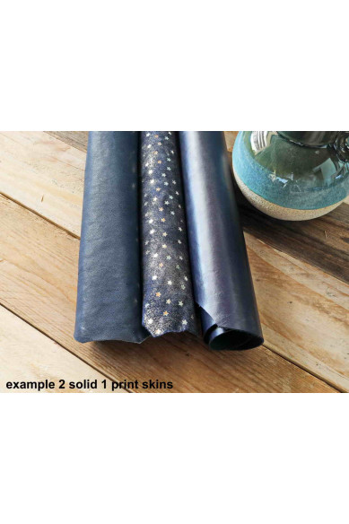 3 Random leather skins, BLUE tones, printed or/and solid leather,suede, metallic, choose your favourite match!