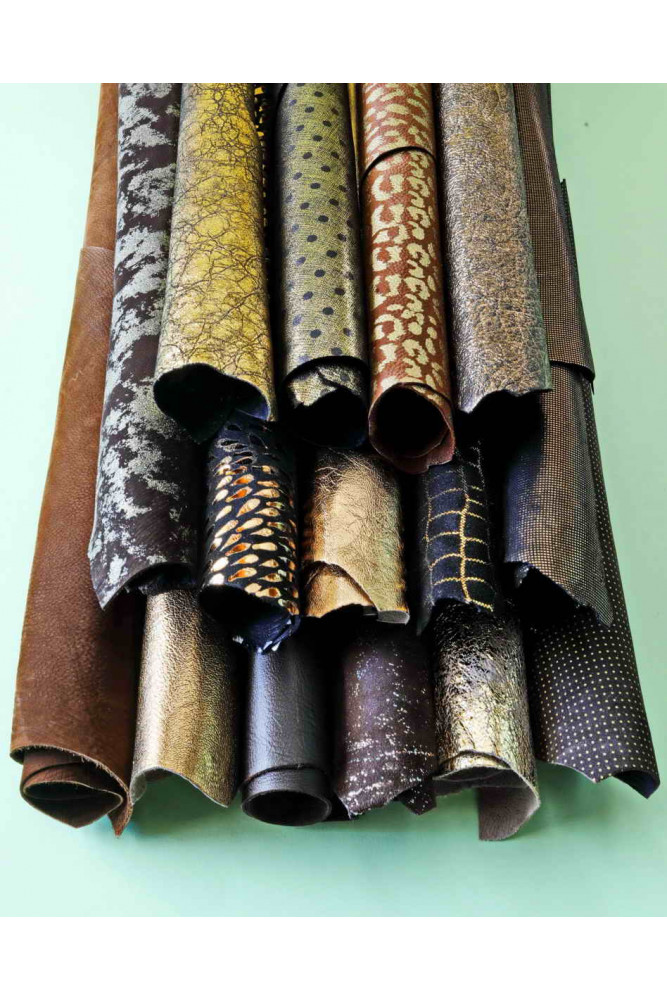 3 Random leather skins, Dark Brown, Bronze, Brown printed or/and solid leather, suede,metallic , choose your favourite match!