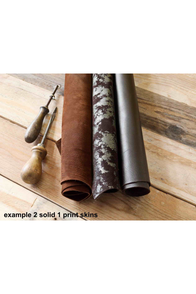 3 Random leather skins, Dark Brown,...