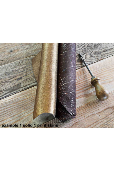 2 Random leather skins, Dark Brown, Bronze, Brown printed or/and solid leather, suede,metallic , choose your favourite match!
