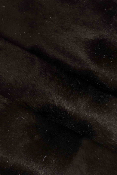 BLACK vintage hair on leather hide, spotted worn effect PONY calfskin, distressed hairy cowhide