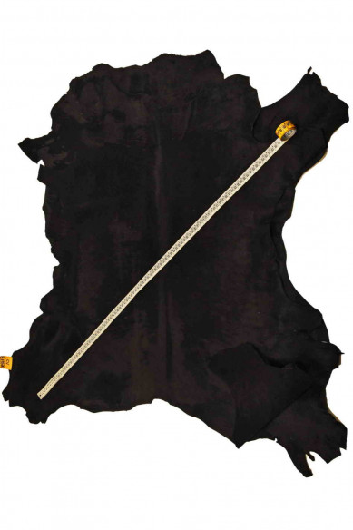 BLACK vintage hair on leather hide, spotted worn effect PONY calfskin, distressed hairy cowhide