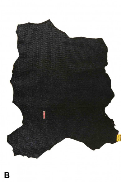 PELLE NERA stampata glitterata, pellame effetto camoscio stampa geometrica e brillantini, un po' rigida, 2 versioni