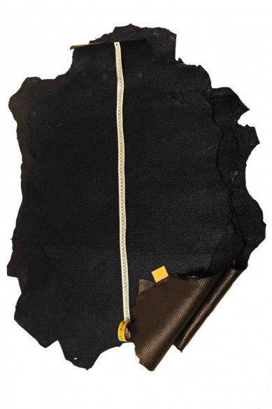Black GLITTERED EMBOSSED leather skin, suede effect goatskin with geometrical print, shiny slightly stiff skin