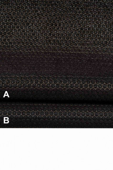 Black GLITTERED EMBOSSED leather skin, suede effect goatskin with geometrical print, shiny slightly stiff skin