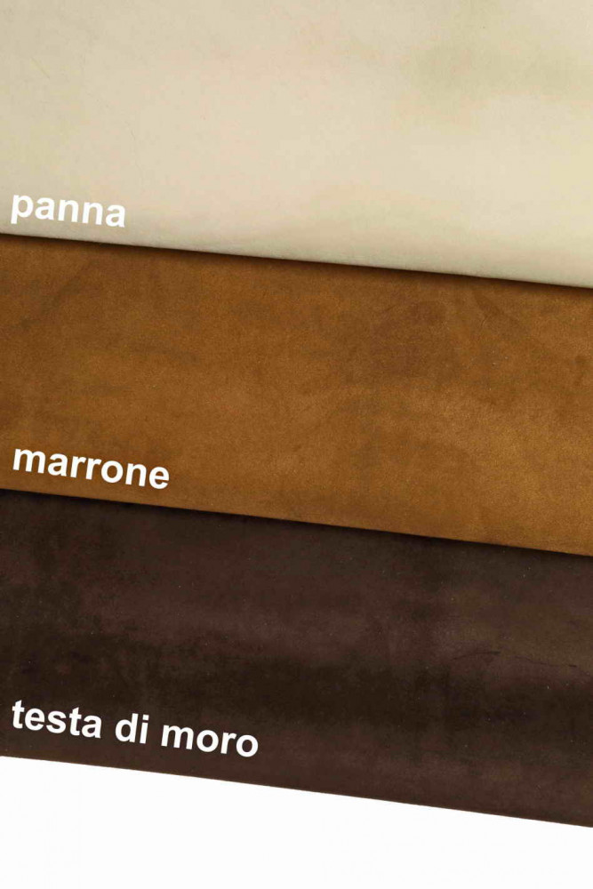PREMIUM SUEDE white/brown calfskin cowhide, soft, genuine italian leather skins for crafting, in 3 colors