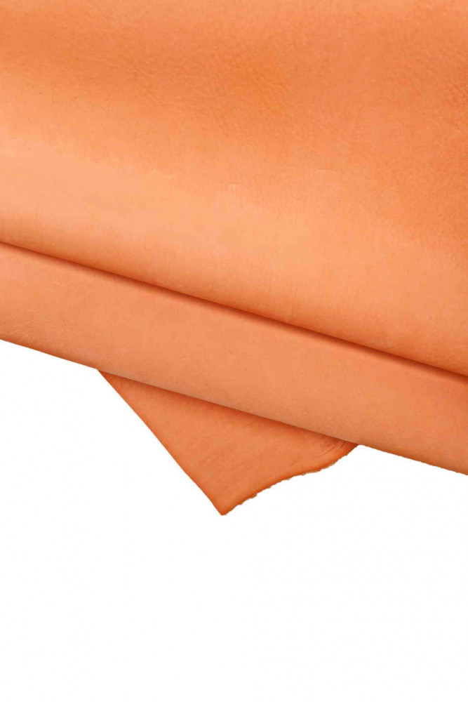 Orange NUBUCK leather hide, top quality suede effect calfskin, soft cowhide with light pebble grain print