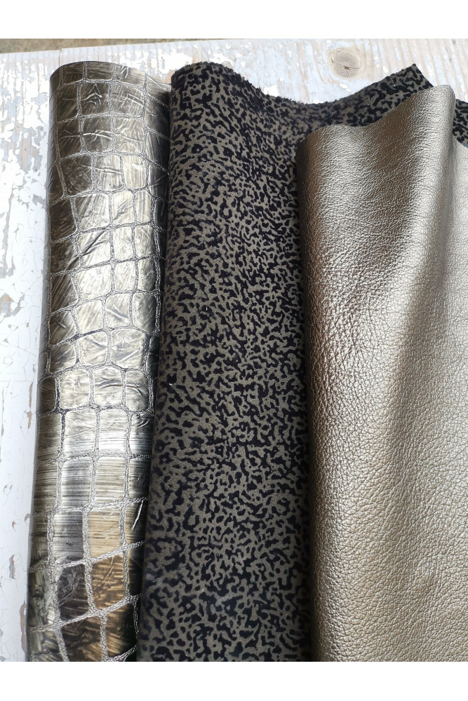 10 Selected leather scraps, GREEN,...