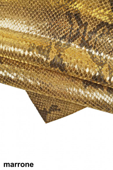 Pelle PITONATA taupe marrone rosa rosso e blu, vitello laminato stampa pitone, pellame disegno rettile morbido