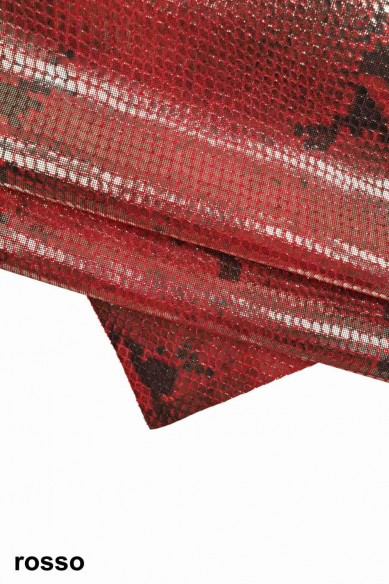 Pelle PITONATA taupe marrone rosa rosso e blu, vitello laminato stampa pitone, pellame disegno rettile morbido