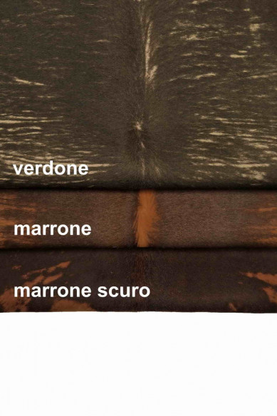 Pelle di CAVALLINO marrone e verde, pellame effetto consumato, vitello effetto pony vintage