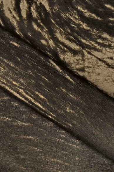 Brown, green, dark brown HAIR on leather hide, worn effect calfskin, vintage distressed skin
