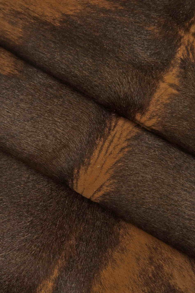 Brown, green, dark brown HAIR on leather hide, worn effect calfskin, vintage distressed skin