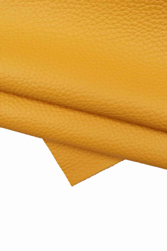 Yellow printed solid color leather hide, DOLLAR PEBBLE grain cowhide leather hide, soft sporty calfskin 1.8 - 2.0 mm
